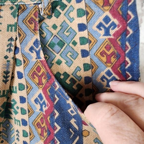 Vintage 80s High Waist Cotton Waliking Shorts Southwestern Pattern Size 12 - Picture 7 of 15